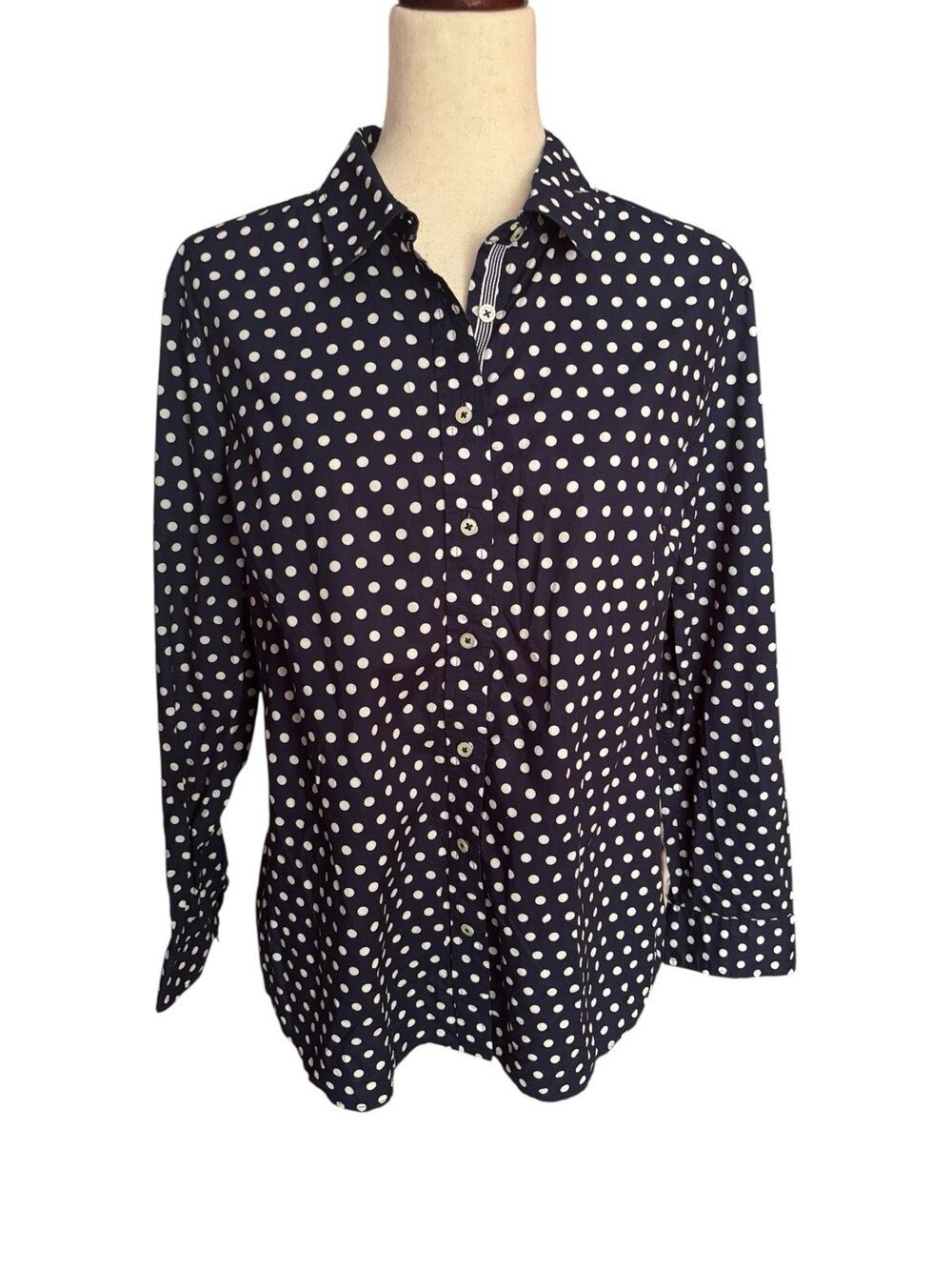 Talbots Shirt Womens Size XLP Petite Button Up Blue Polka Dot Casual Office